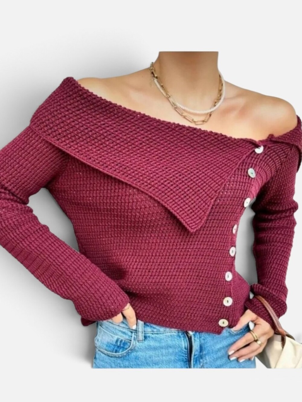 Commense Waffle Knit Off the Shoulder Sweater NWT size Large
